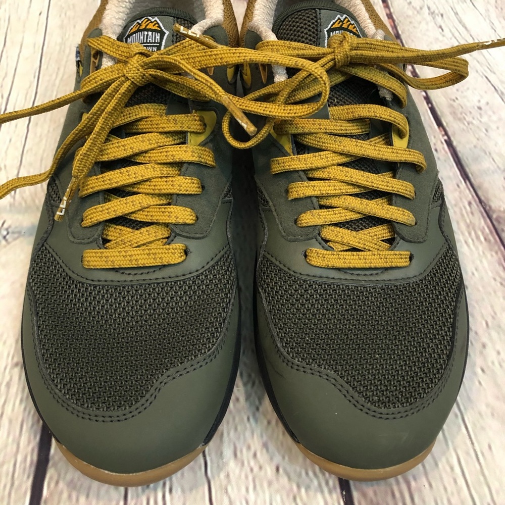 Lems Mountain Crown Women's Olive Green Athletic Sneakers with Mustard Laces